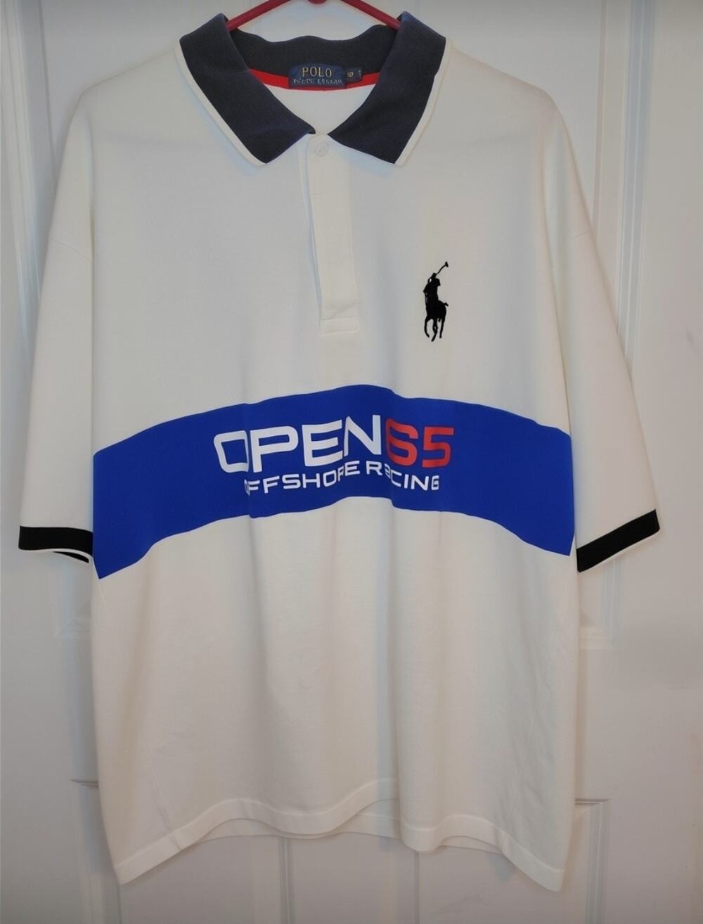 Polo Ralph Lauren Open 65 Offshore Racing Big Pony Polo Shirt White Blue 3XB Big